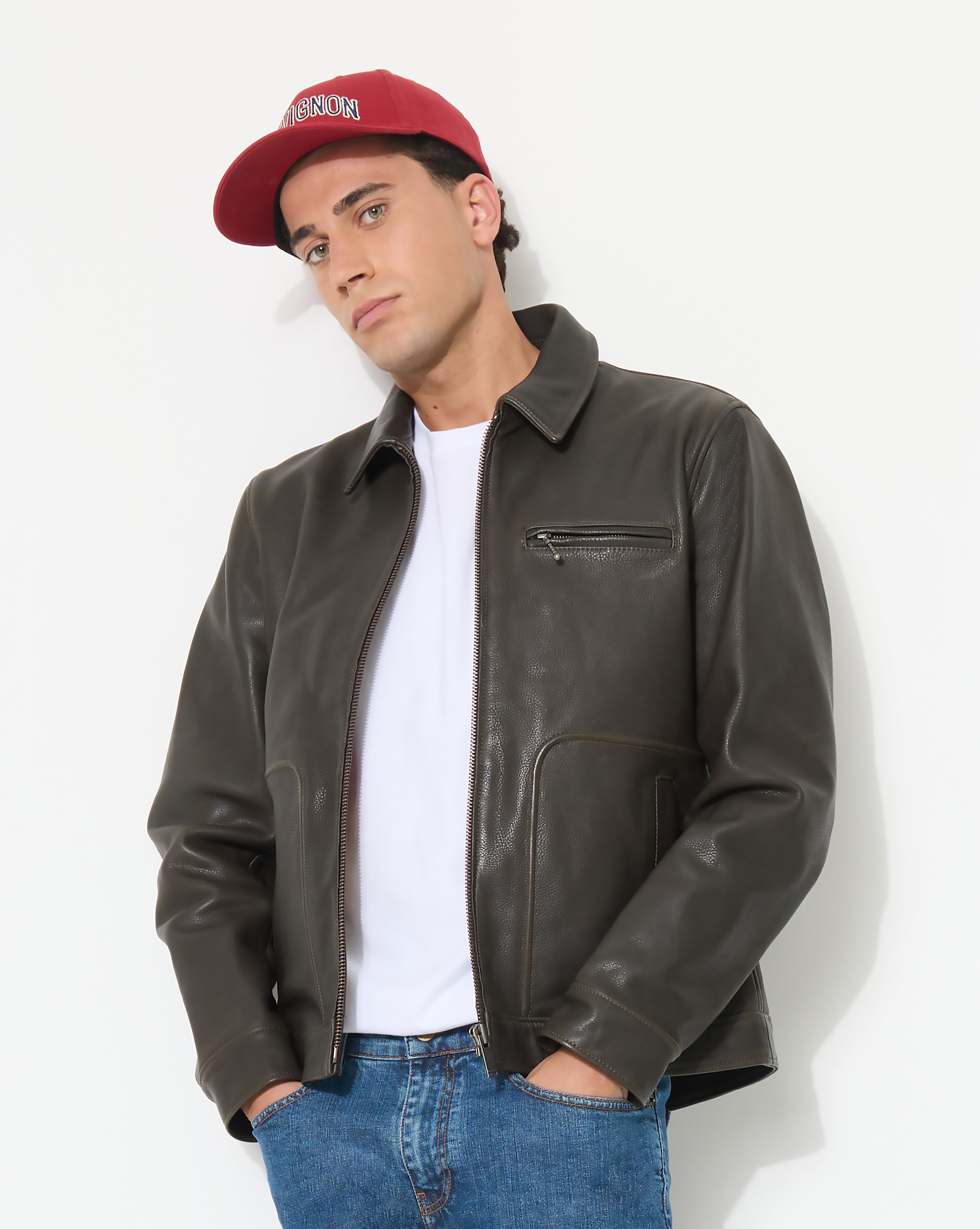 BROWN LEATHER MOTOR JACKET