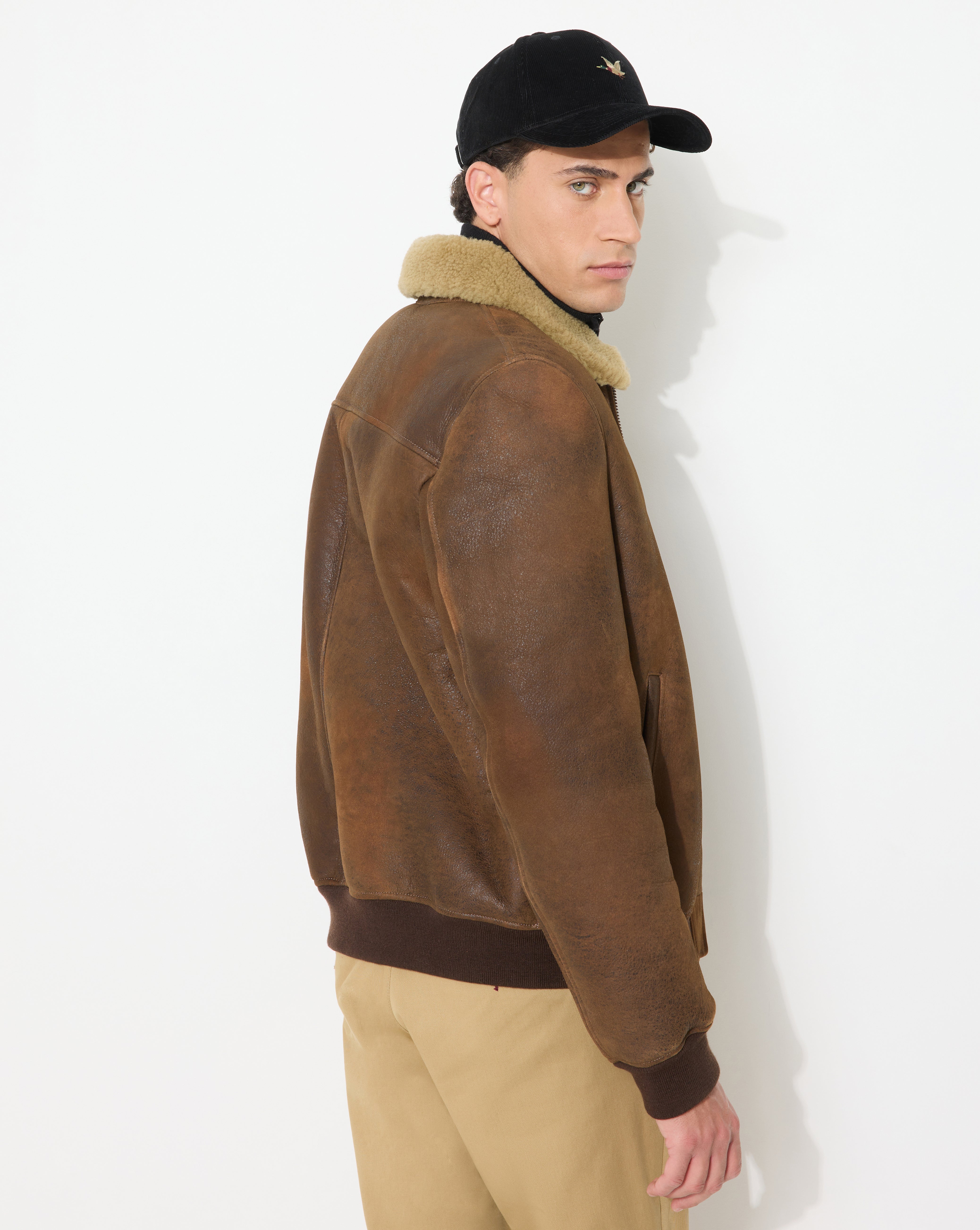 BLOUSON EN CUIR PILOT SHEEP MARRON