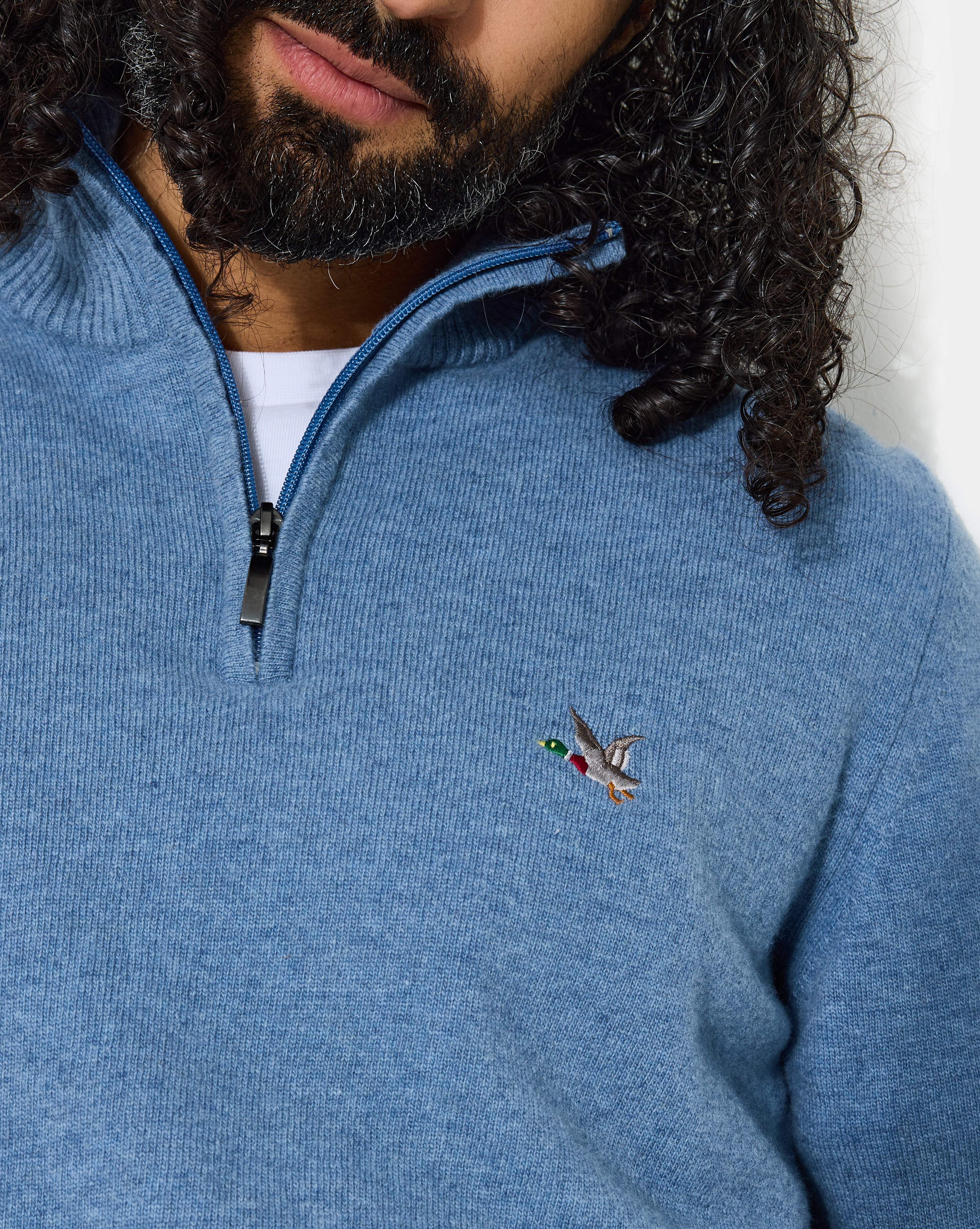 PULL EN LAINE WOOL TRUCKER BLEU