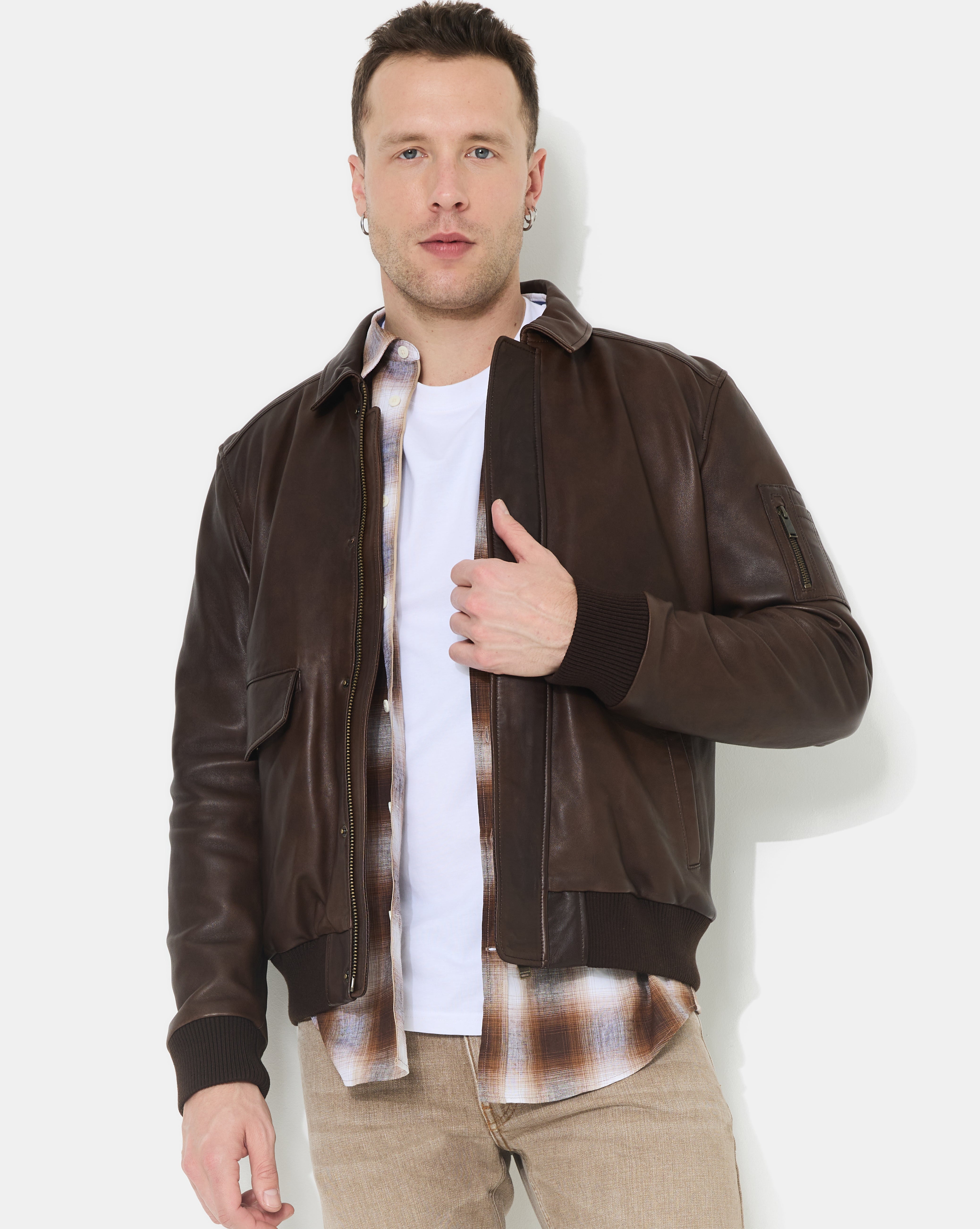 VESTE EN CUIR DWIGHT MARRON