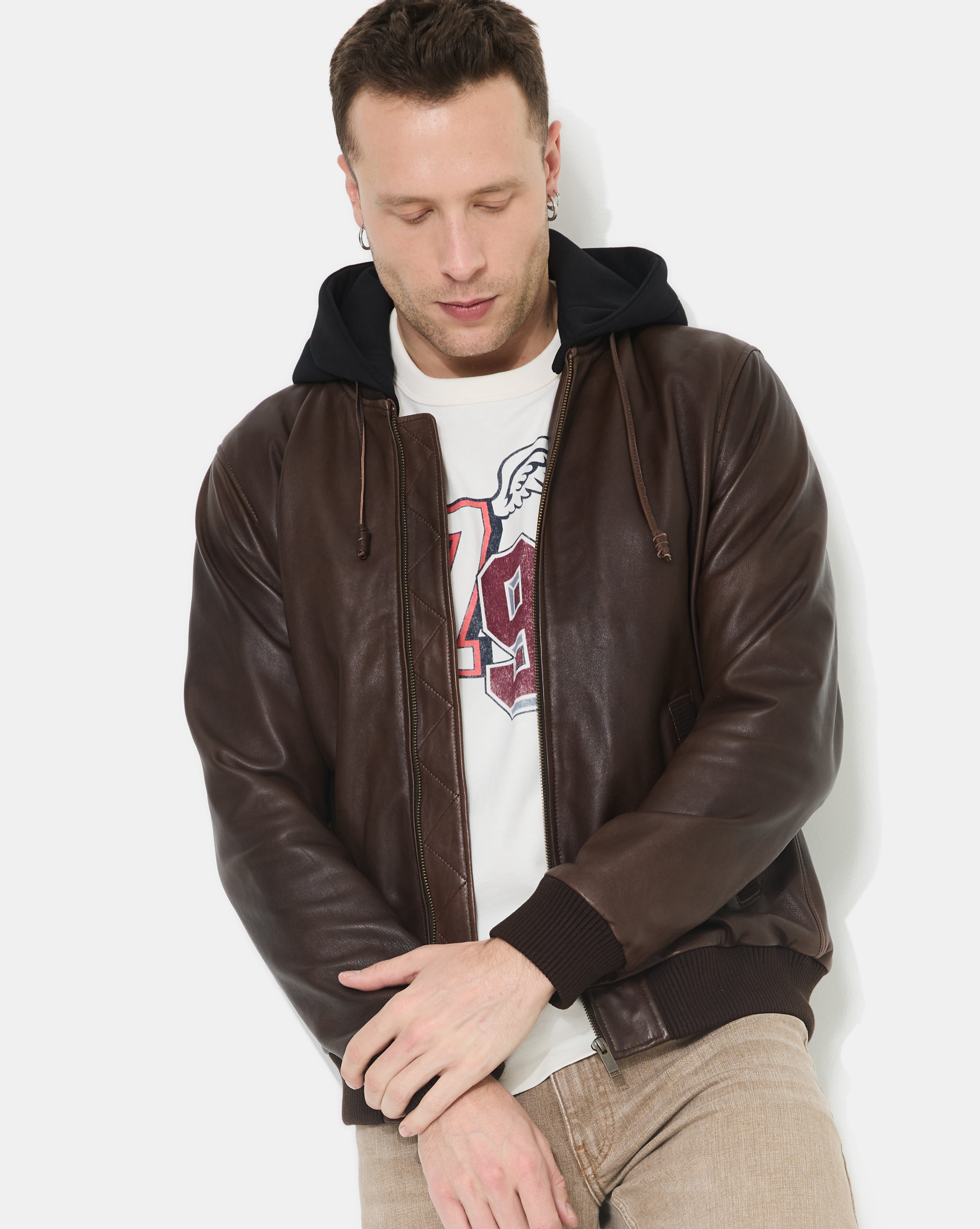 VESTE EN CUIR DJIBRIL MARRON