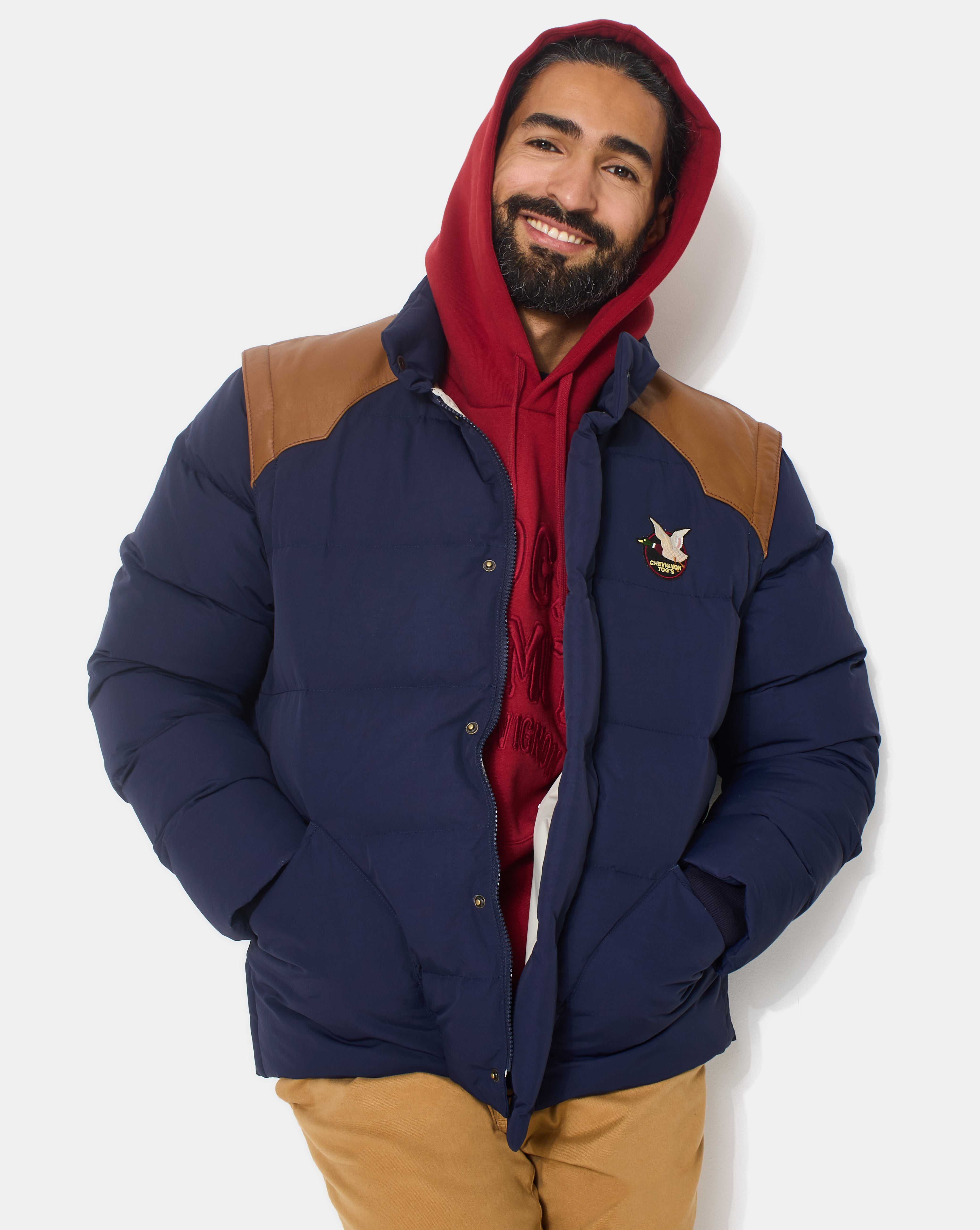 80s chevignon leather down jacket ダウンL DOUDOUNE KTOGS BLEU HOMME - Chevignon