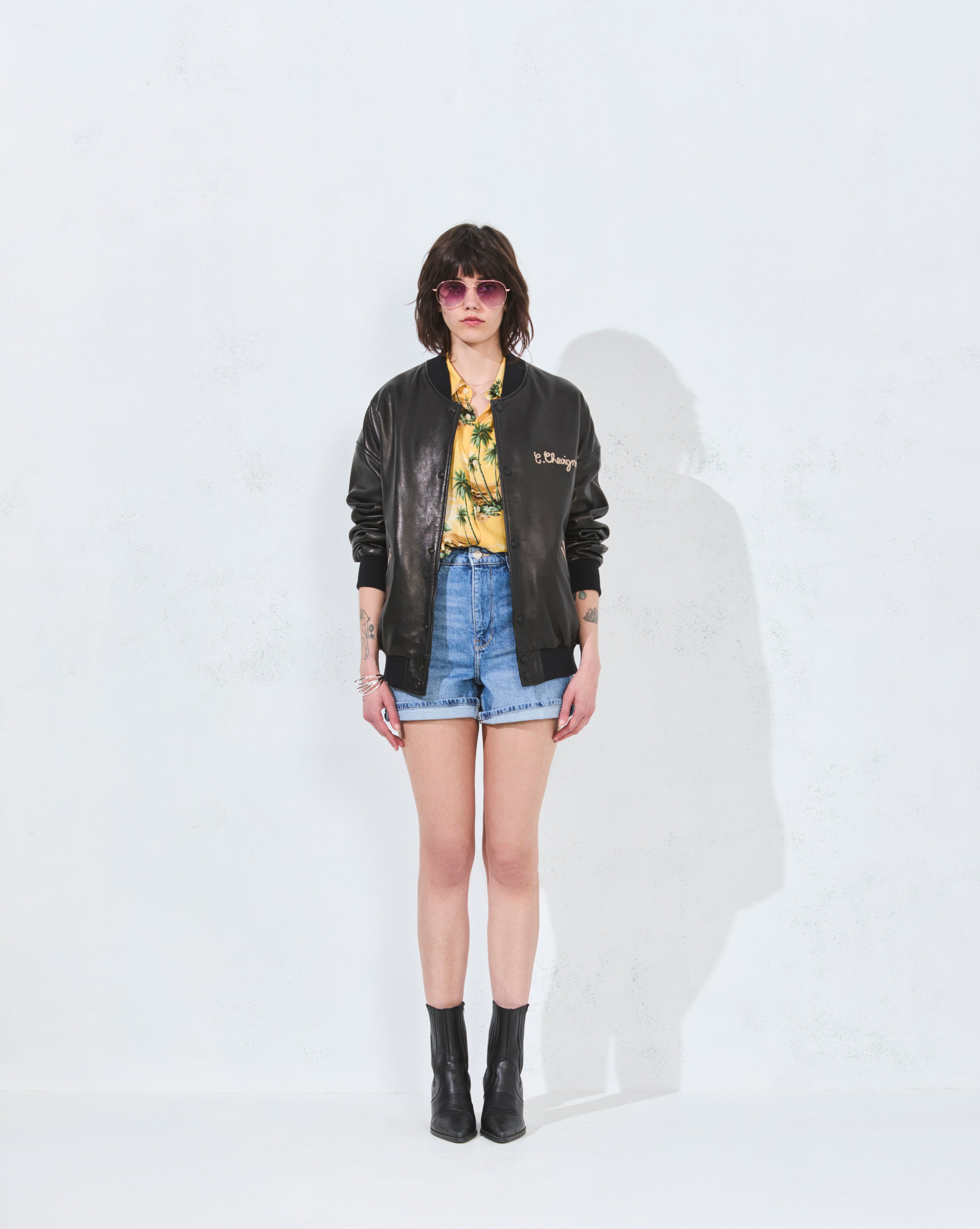 BLOUSON CUIR TEDDY 90 NOIR