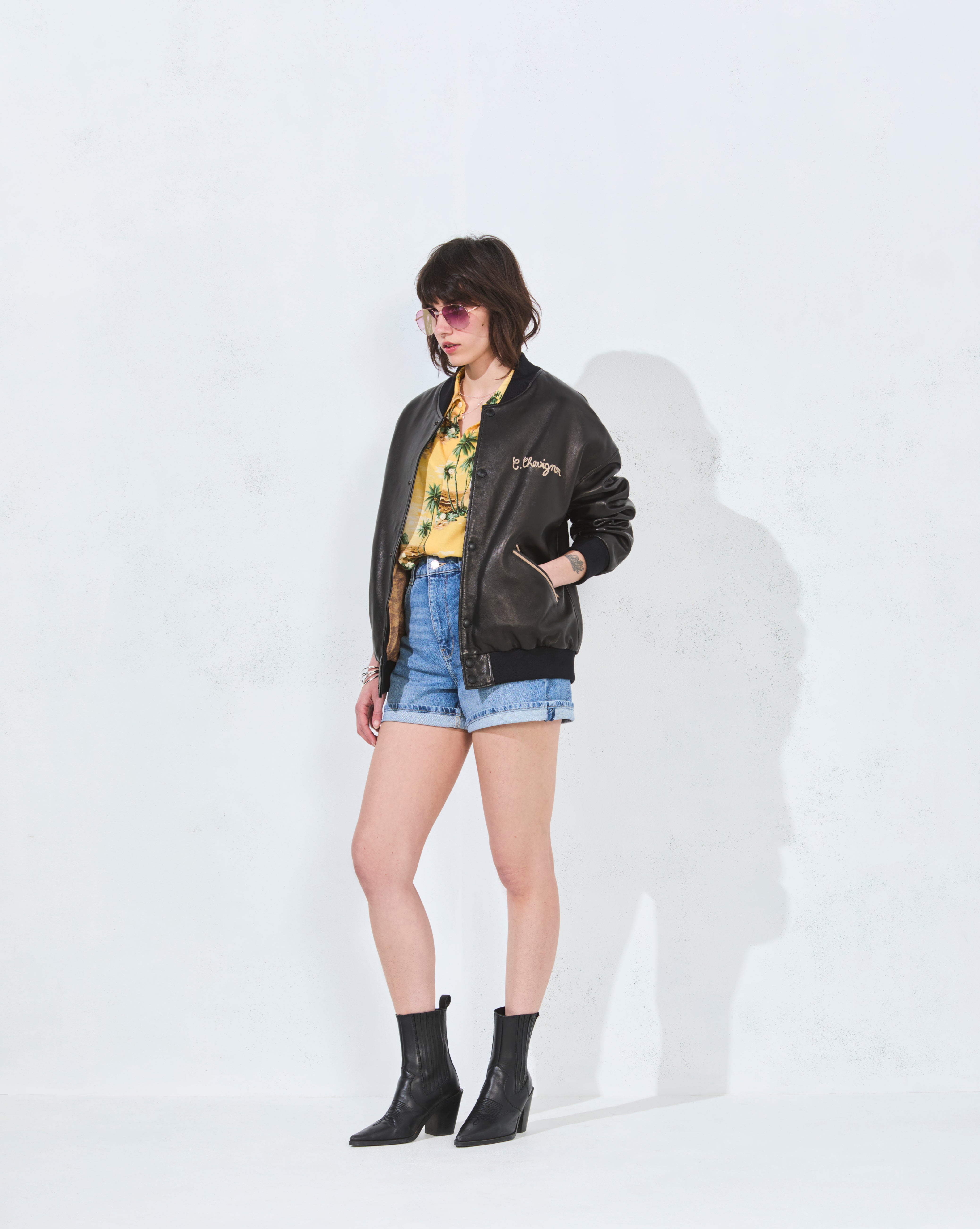 BLOUSON CUIR TEDDY 90 NOIR