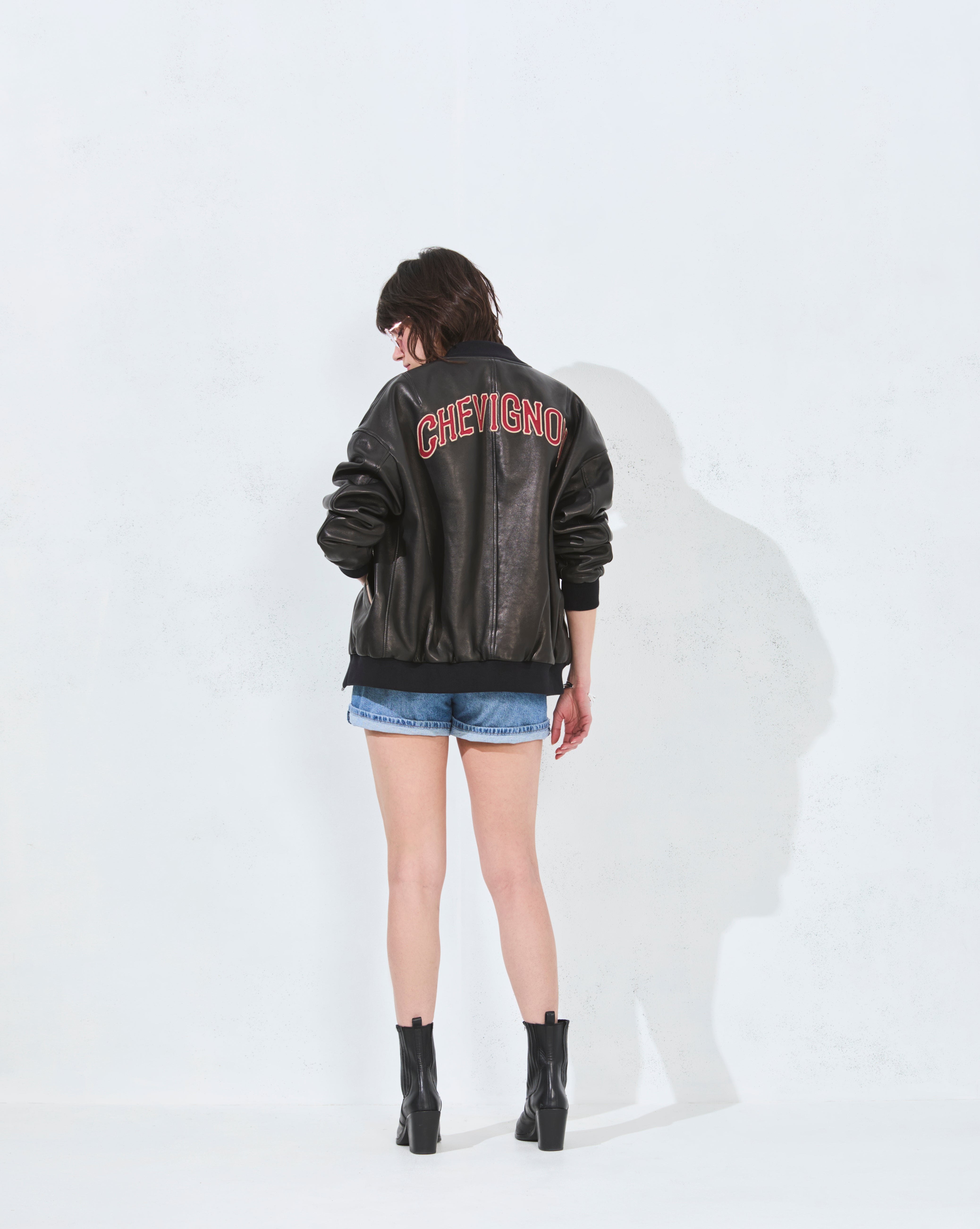 BLOUSON CUIR TEDDY 90 NOIR