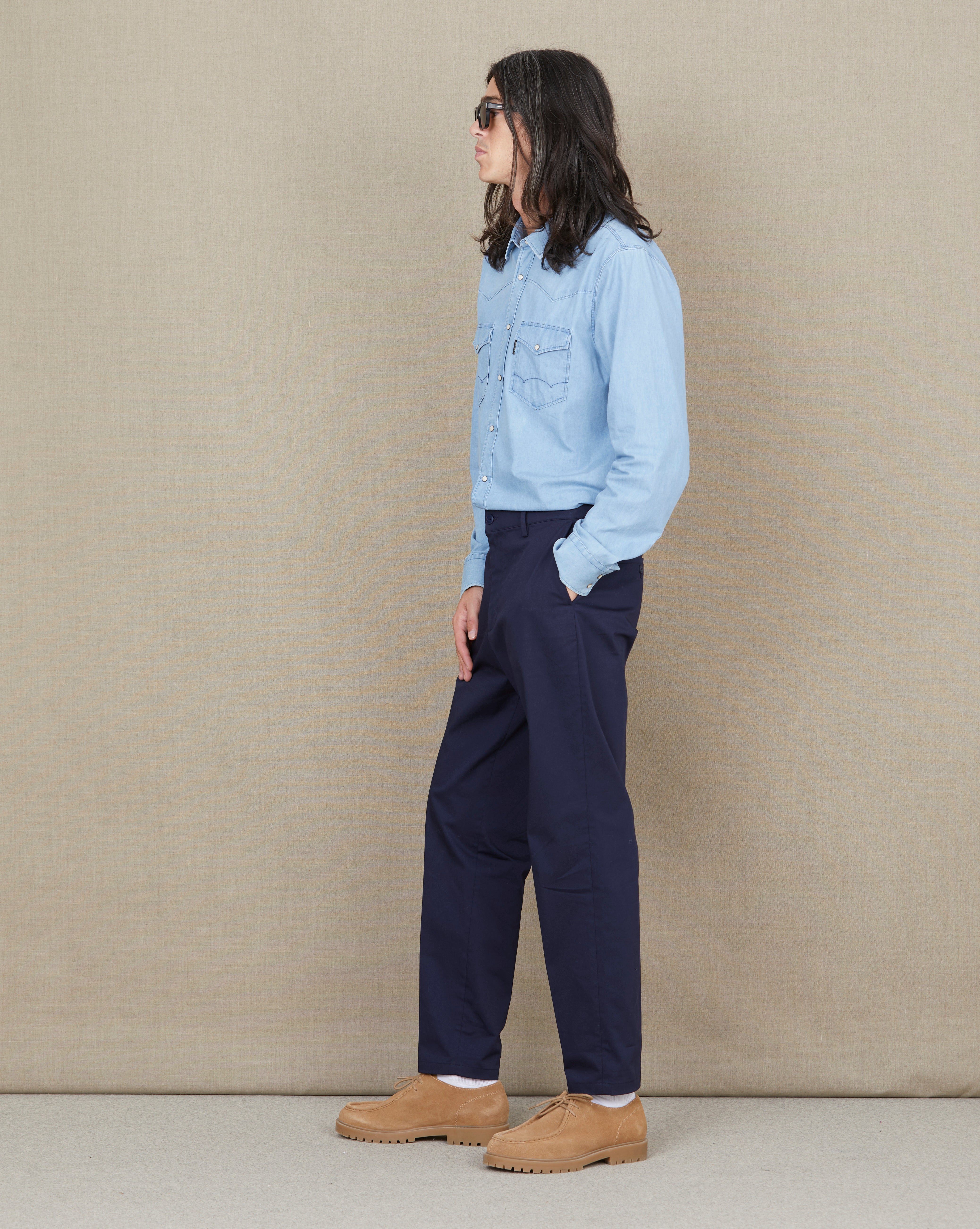 NAVY BLUE PLEAT PANTS