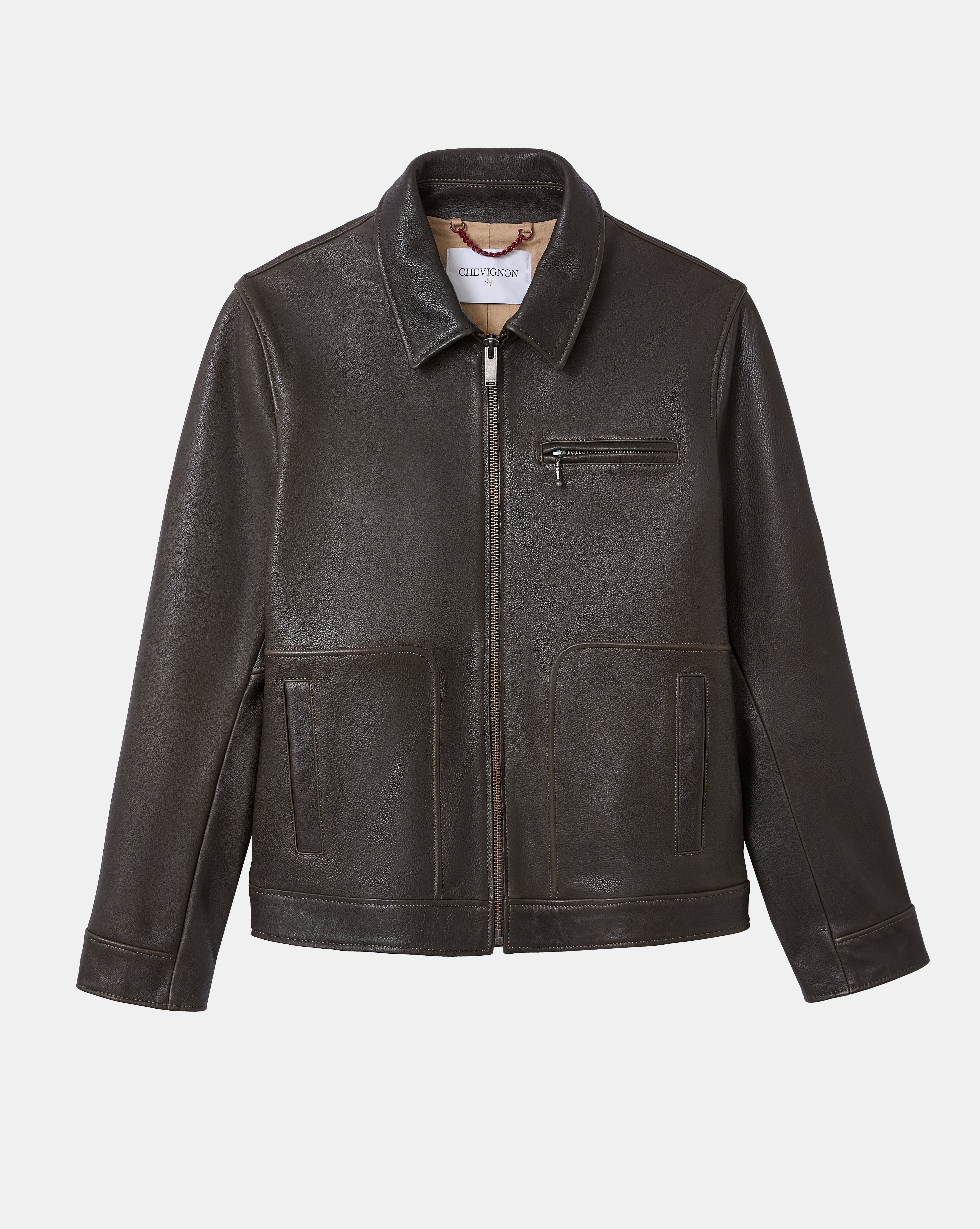 BLOUSON EN CUIR MOTOR MARRON