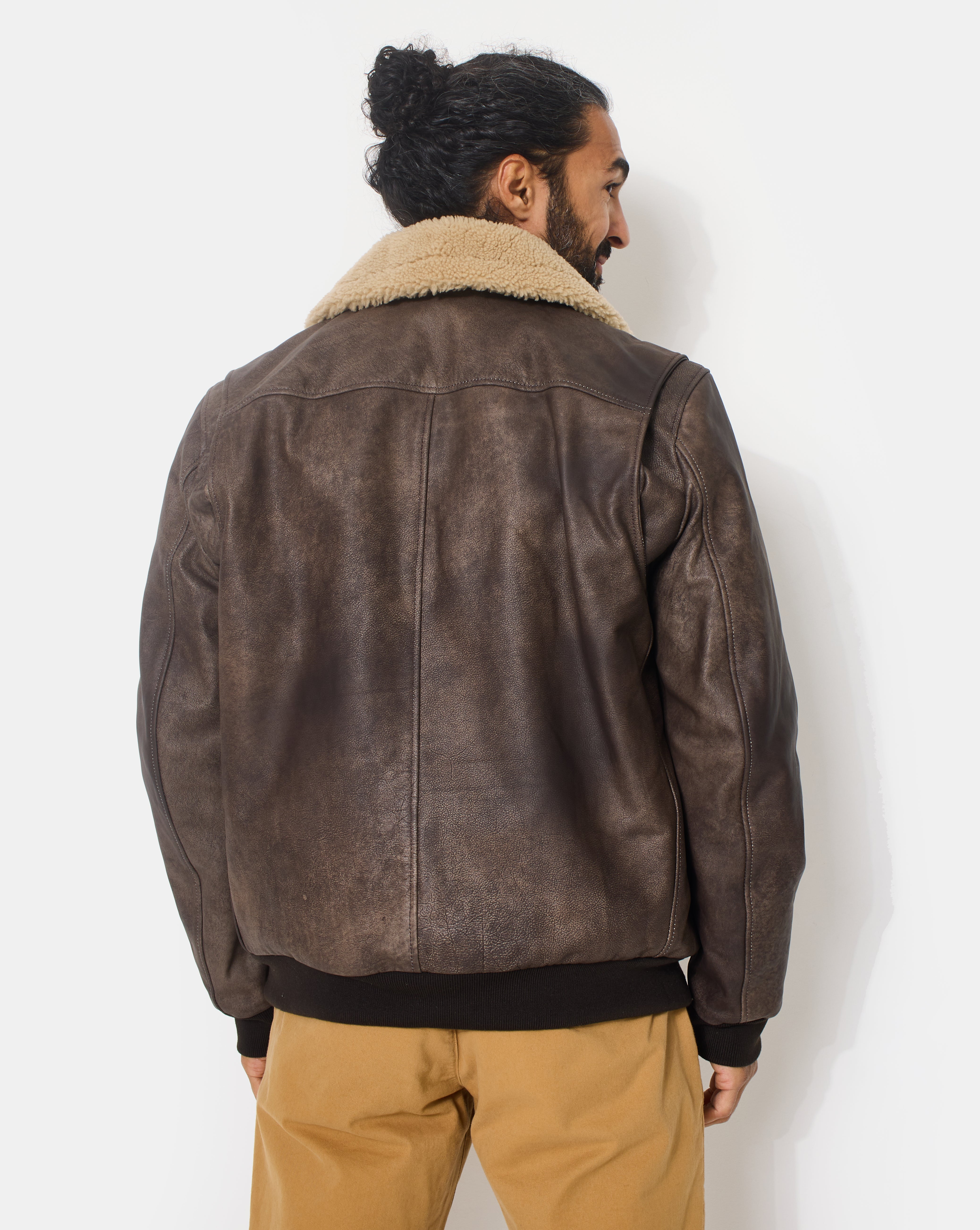 BROWN LEATHER PILOT JACKET - Chevignon
