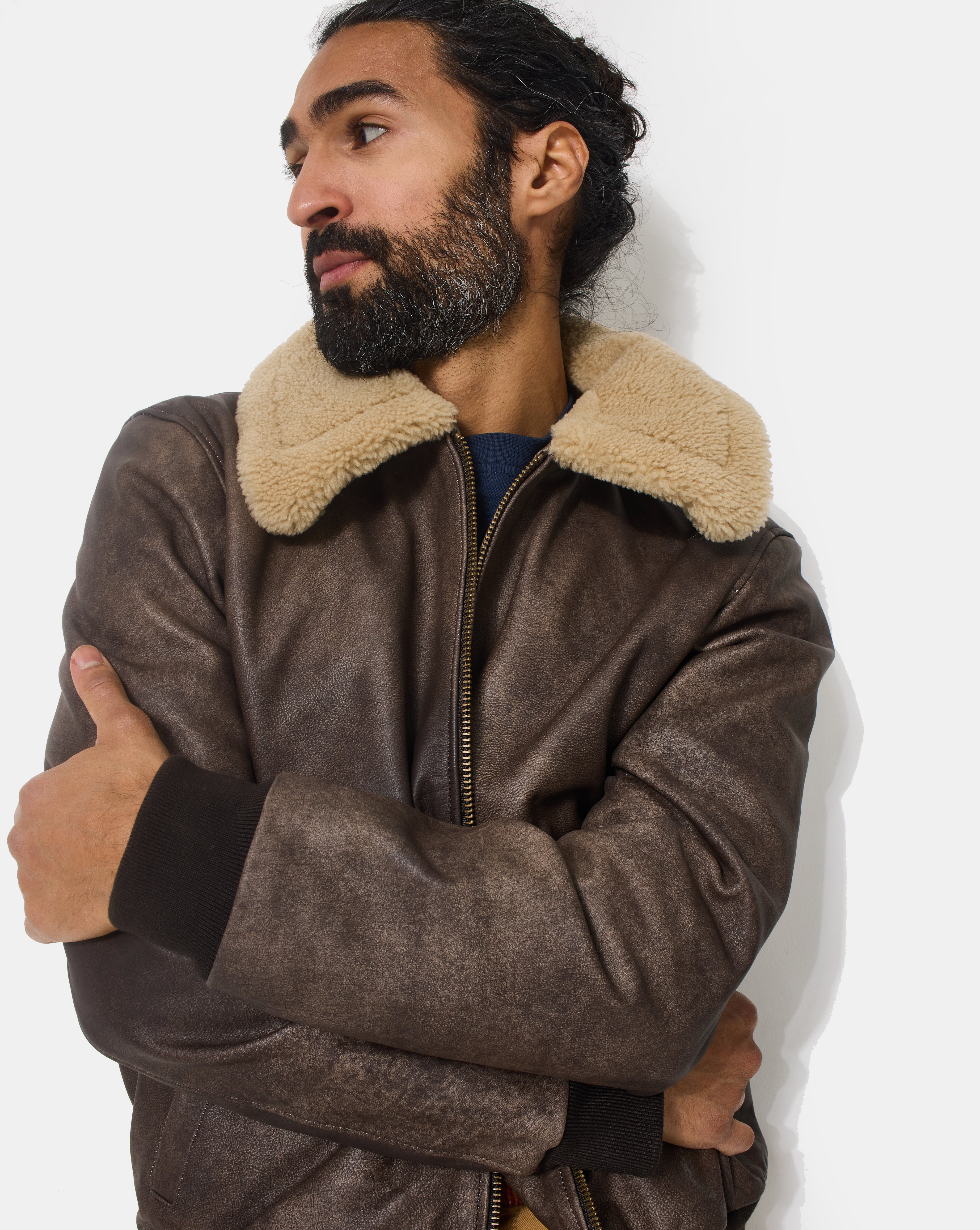 BLOUSON PILOT CUIR MARRON