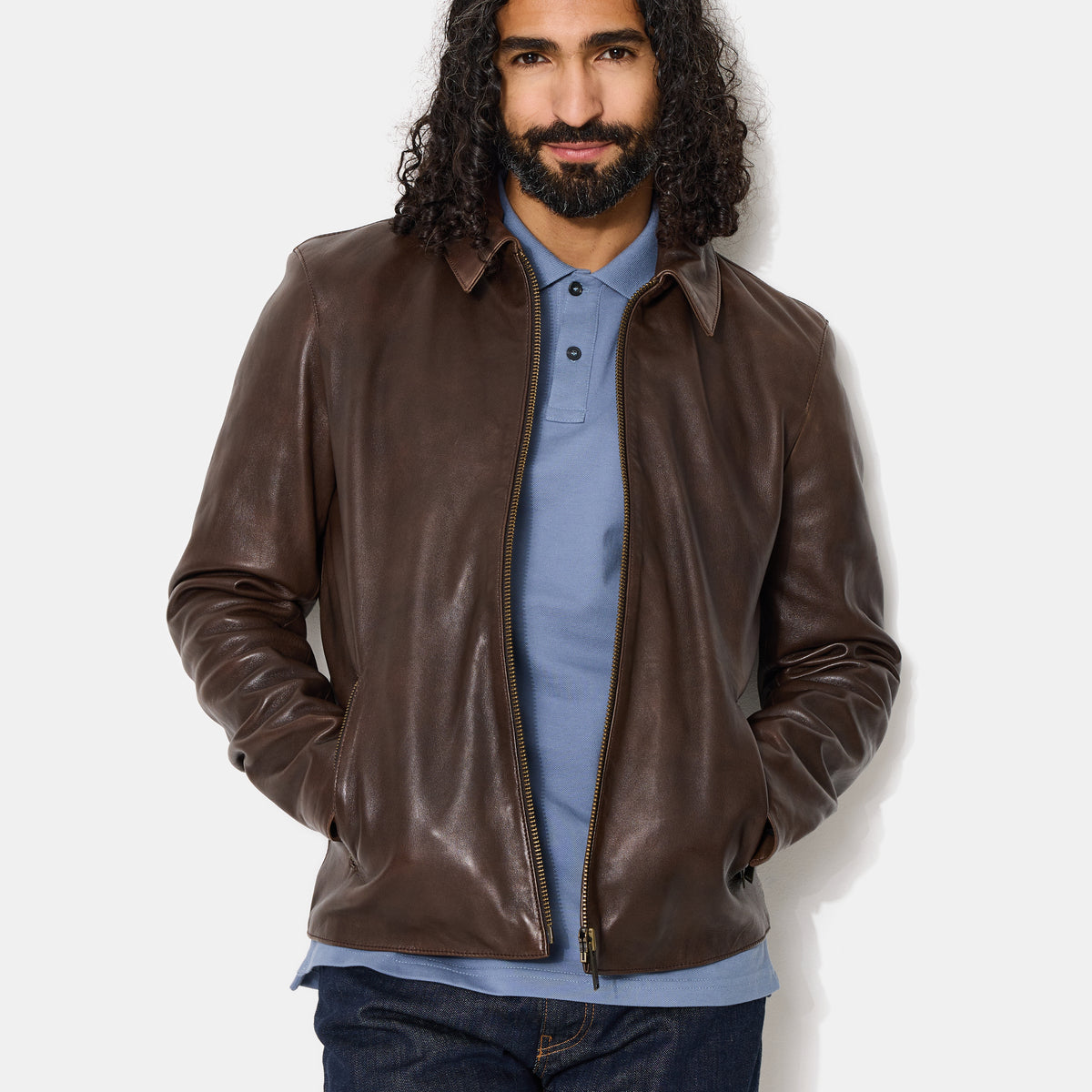 BLOUSON EN CUIR TROOPER MARRON HOMME - Chevignon