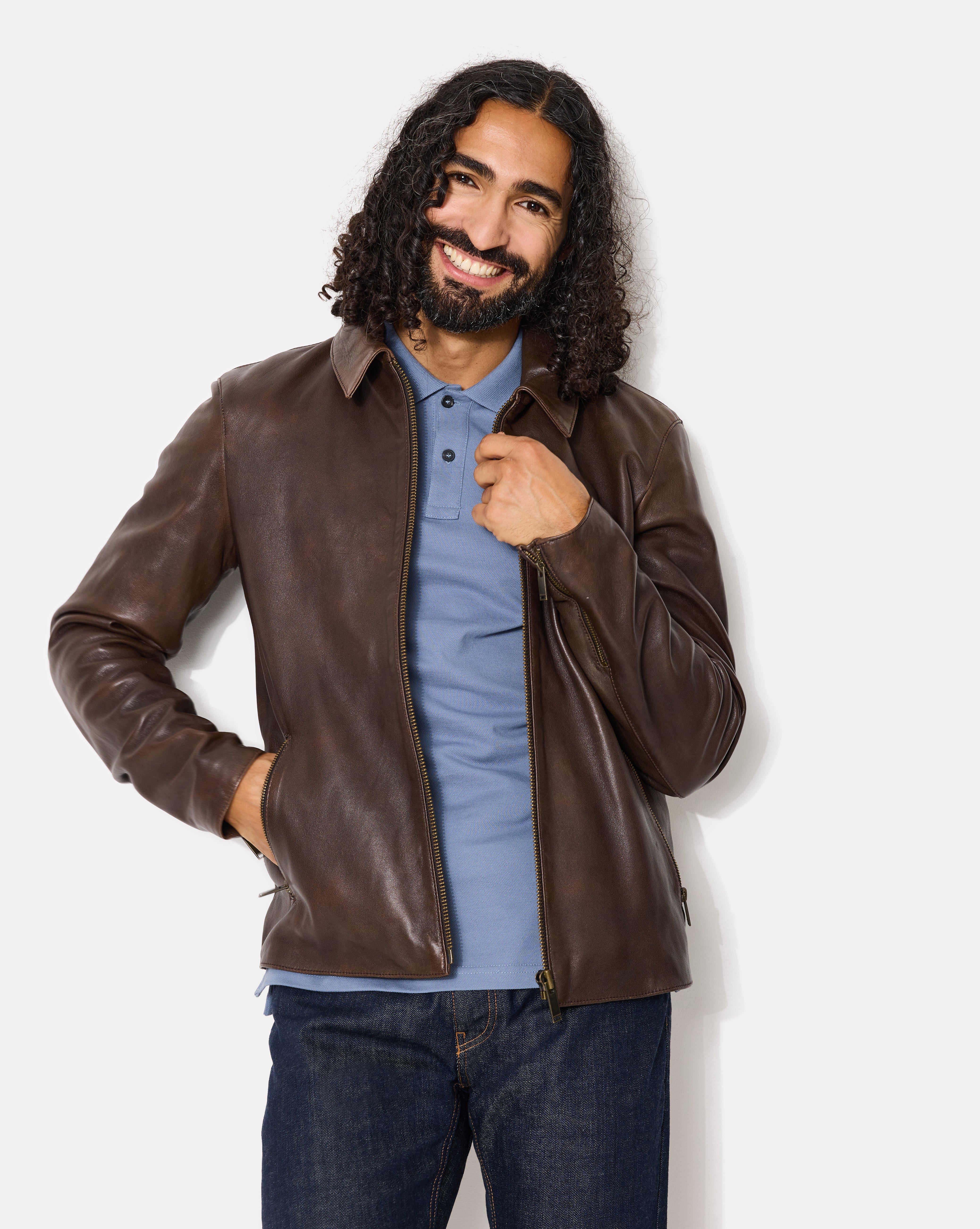 BLOUSON EN CUIR TROOPER MARRON