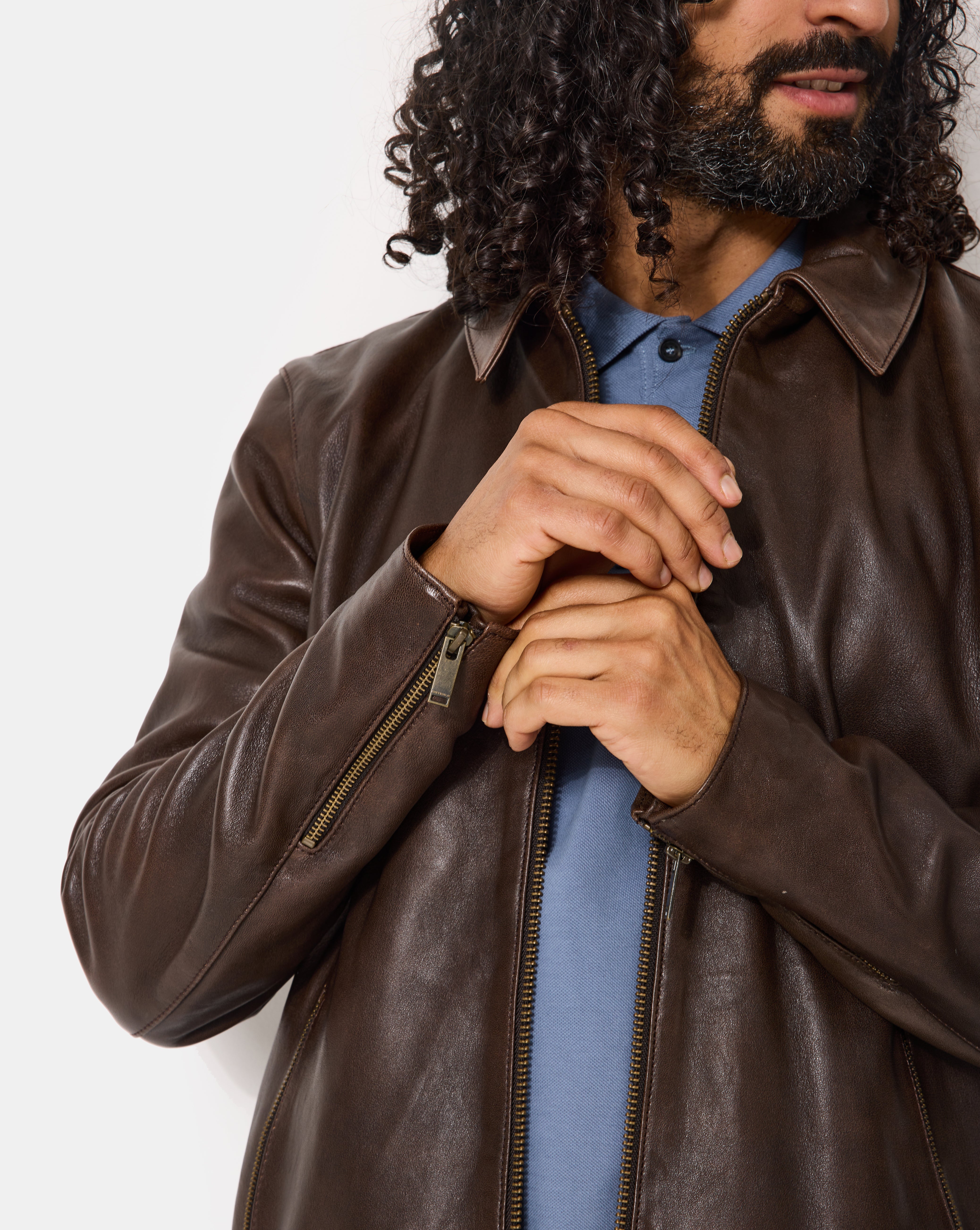 BLOUSON EN CUIR TROOPER MARRON HOMME - Chevignon