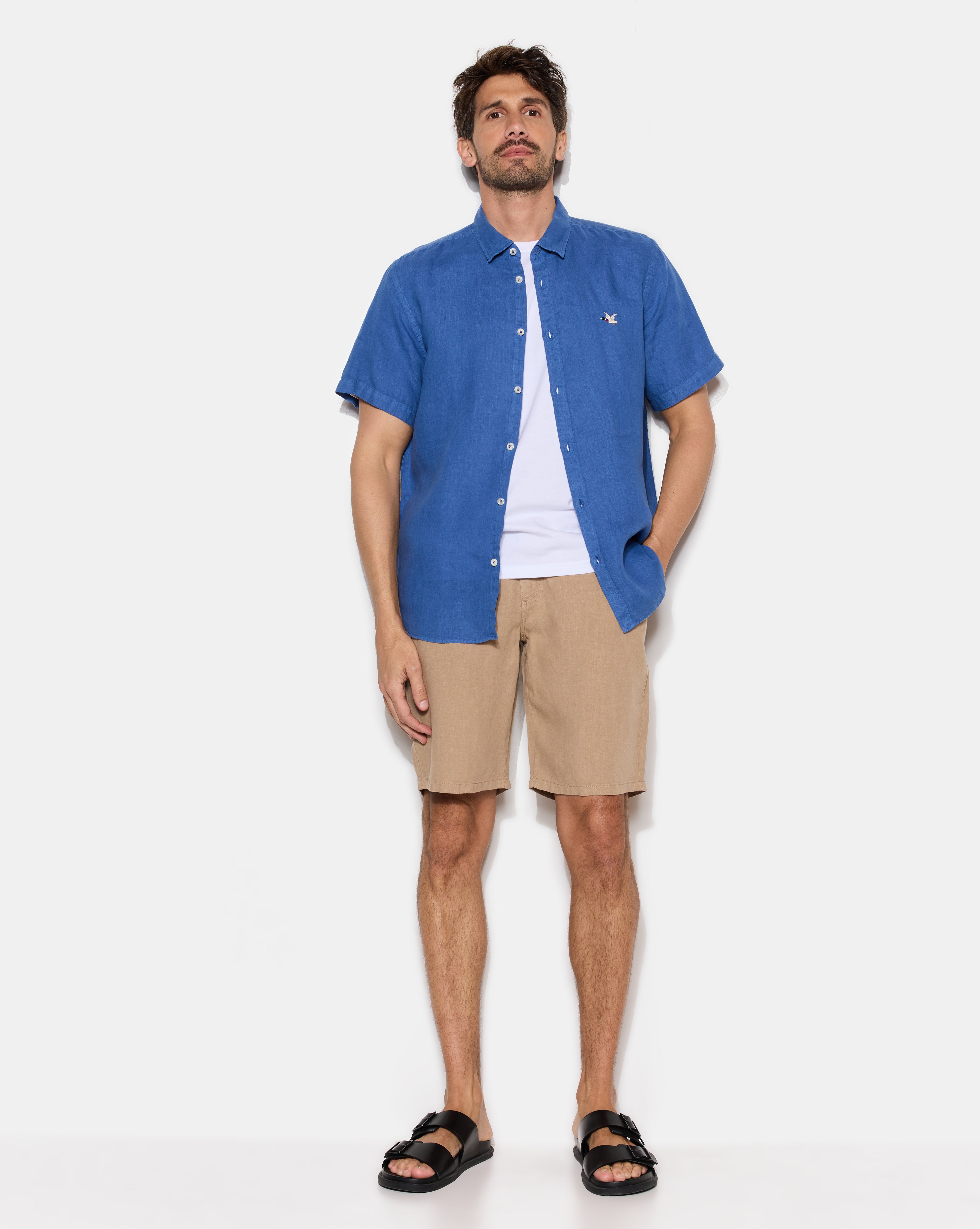 CHEMISE LINO MC BLEU