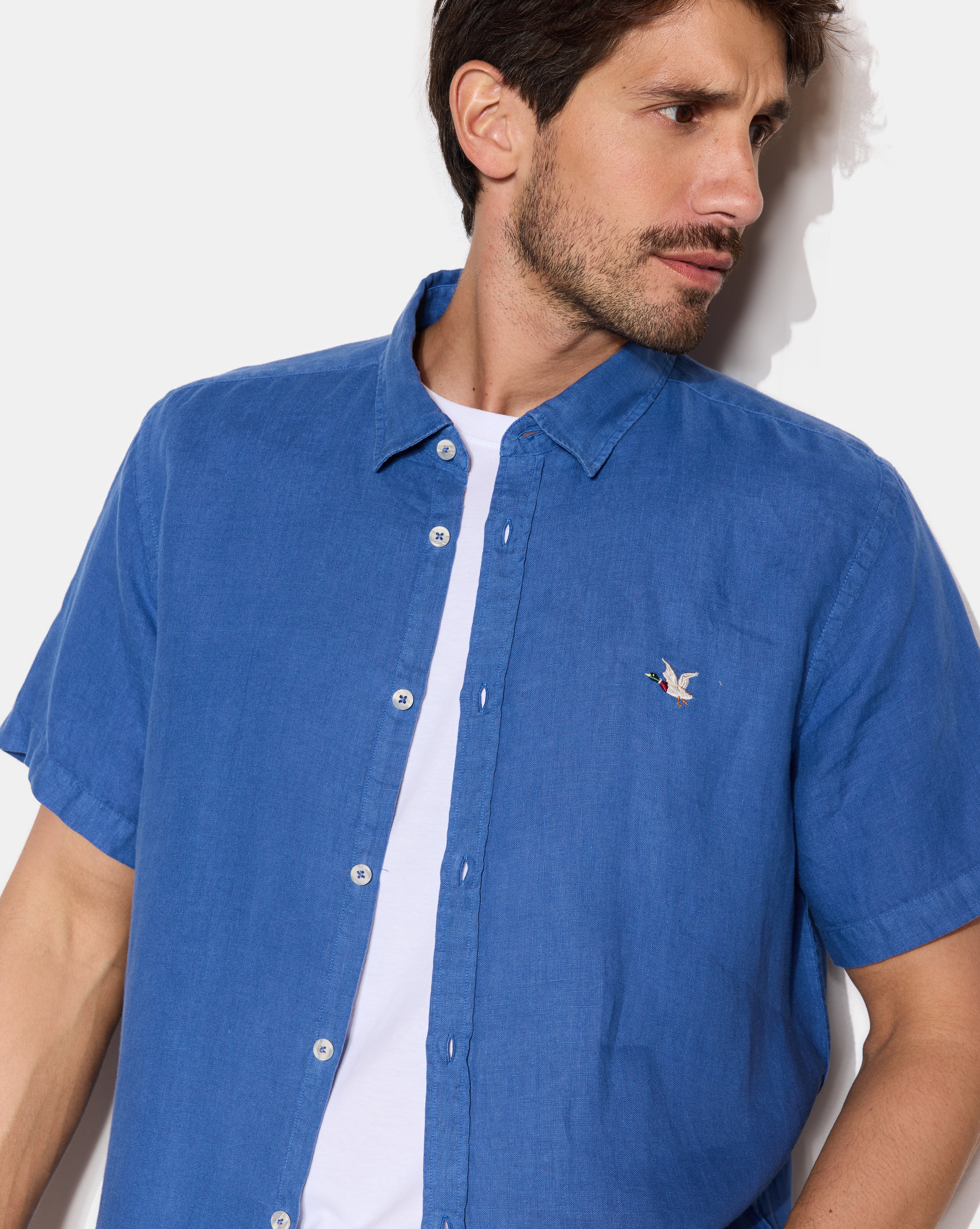 CHEMISE LINO MC BLEU