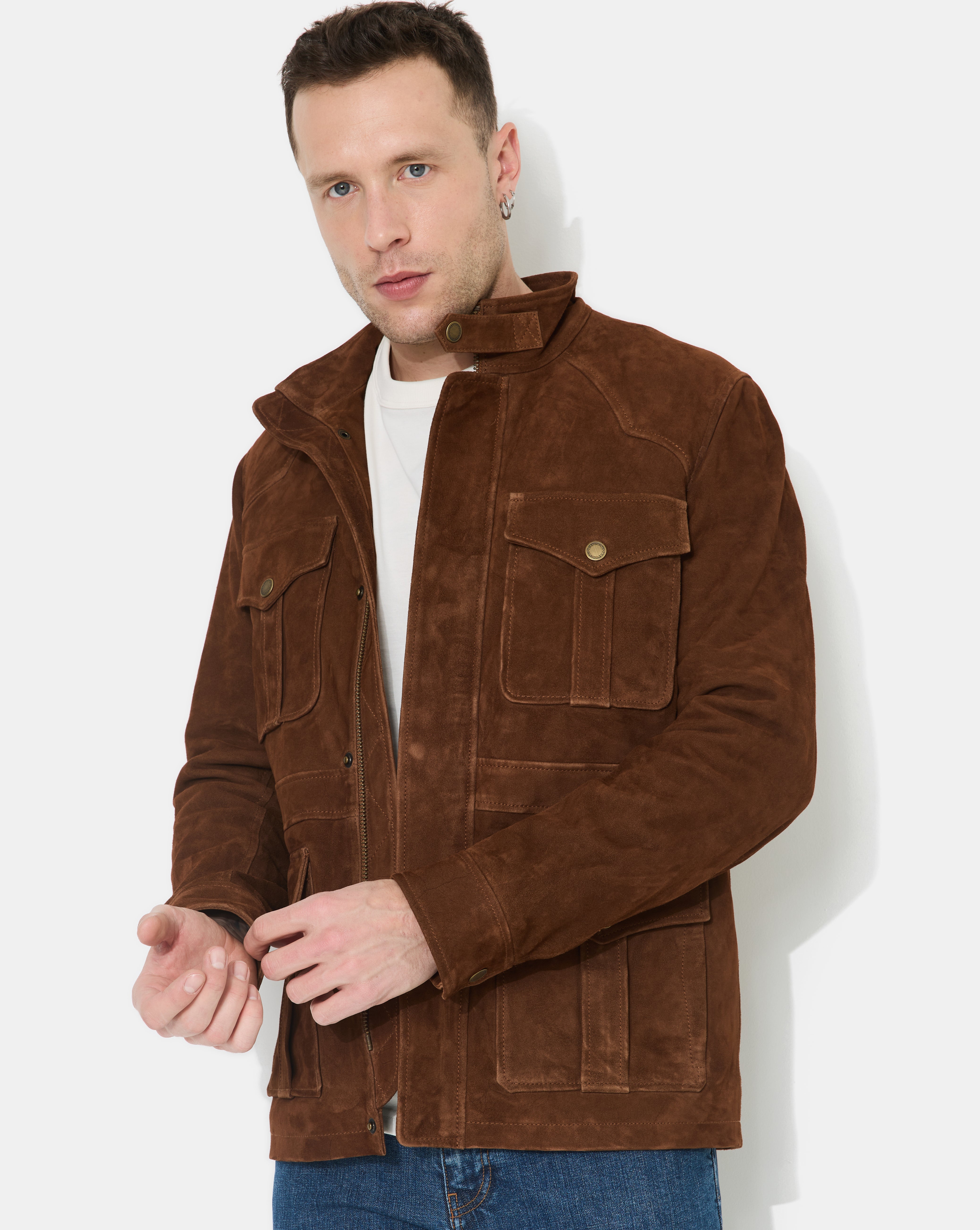 chevignonハンティングジャケット BROWN LEATHER PILOT JACKET - Chevignon