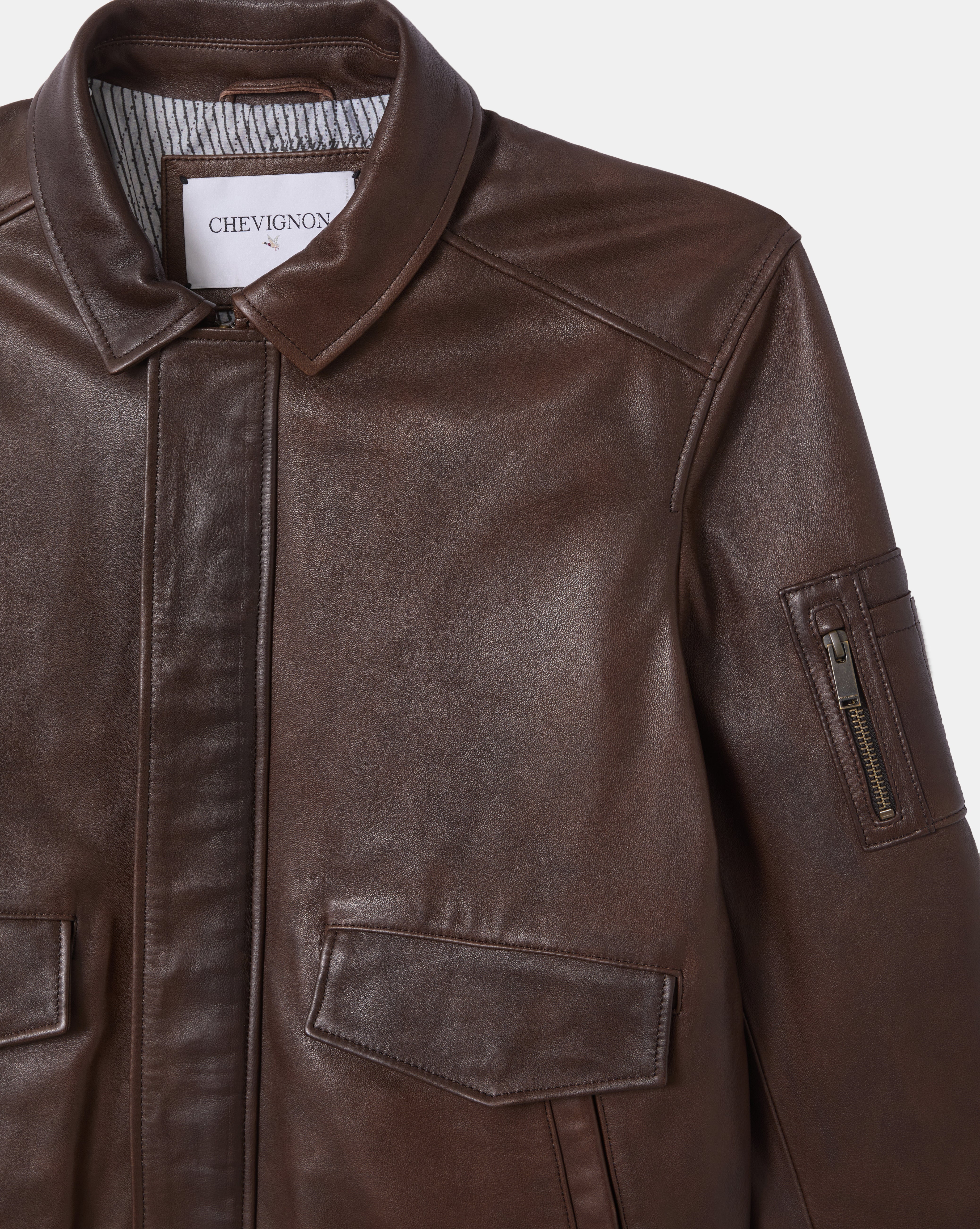 VESTE EN CUIR DWIGHT MARRON