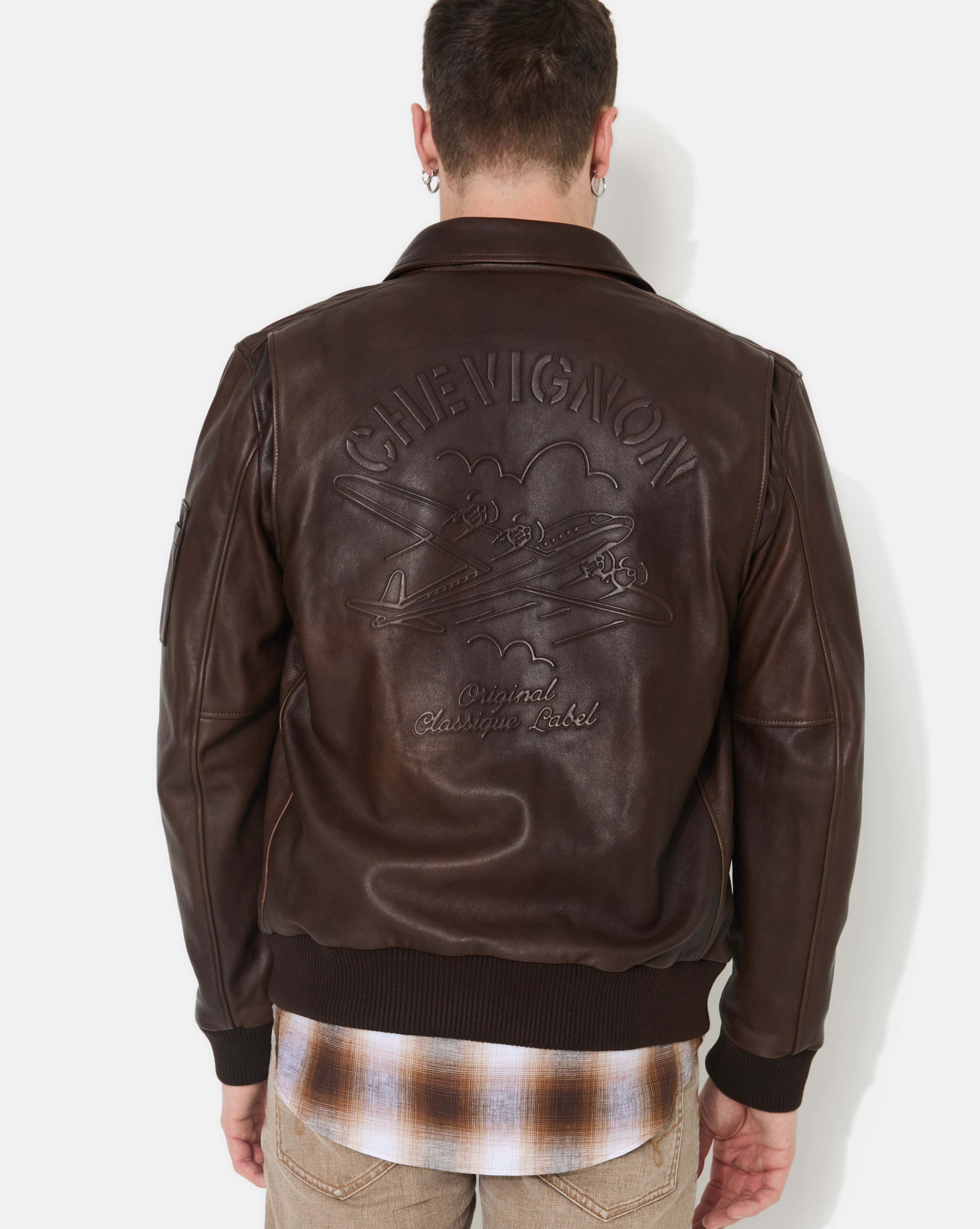 VESTE EN CUIR DWIGHT MARRON