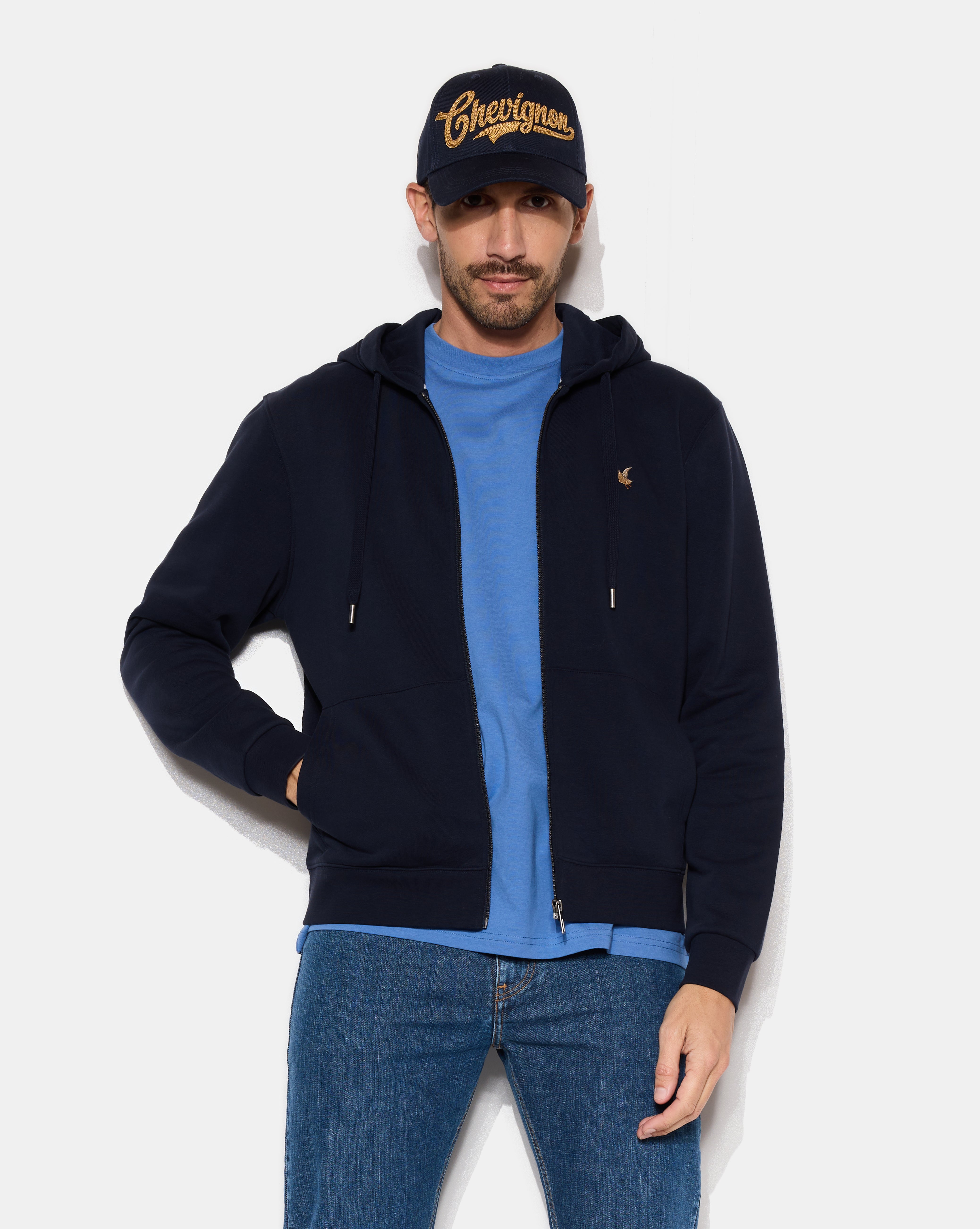 SWEATSHIRT CITY HOOD ZIPPE BLEU MARINE