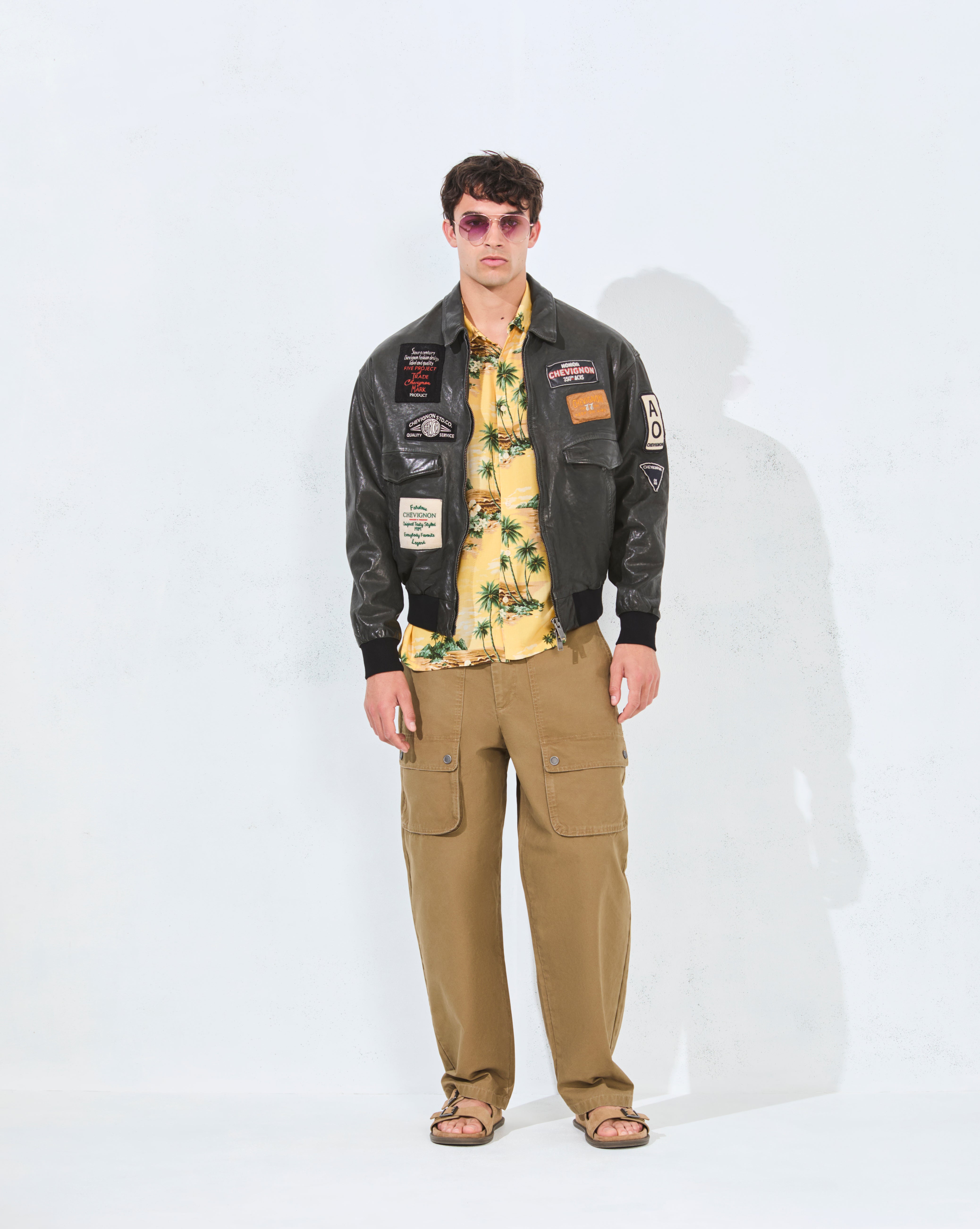 BLOUSON EN CUIR PILOTE VINTAGE GRIS