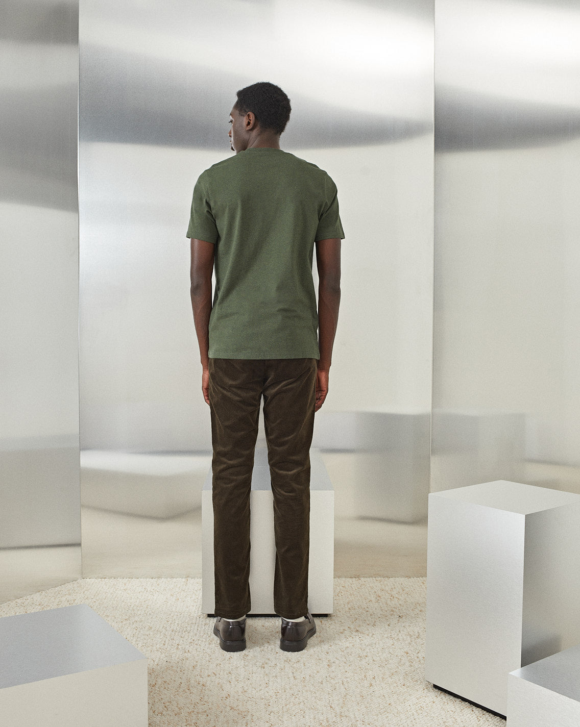 DUCK KHAKI VELVET CHINO TROUSERS