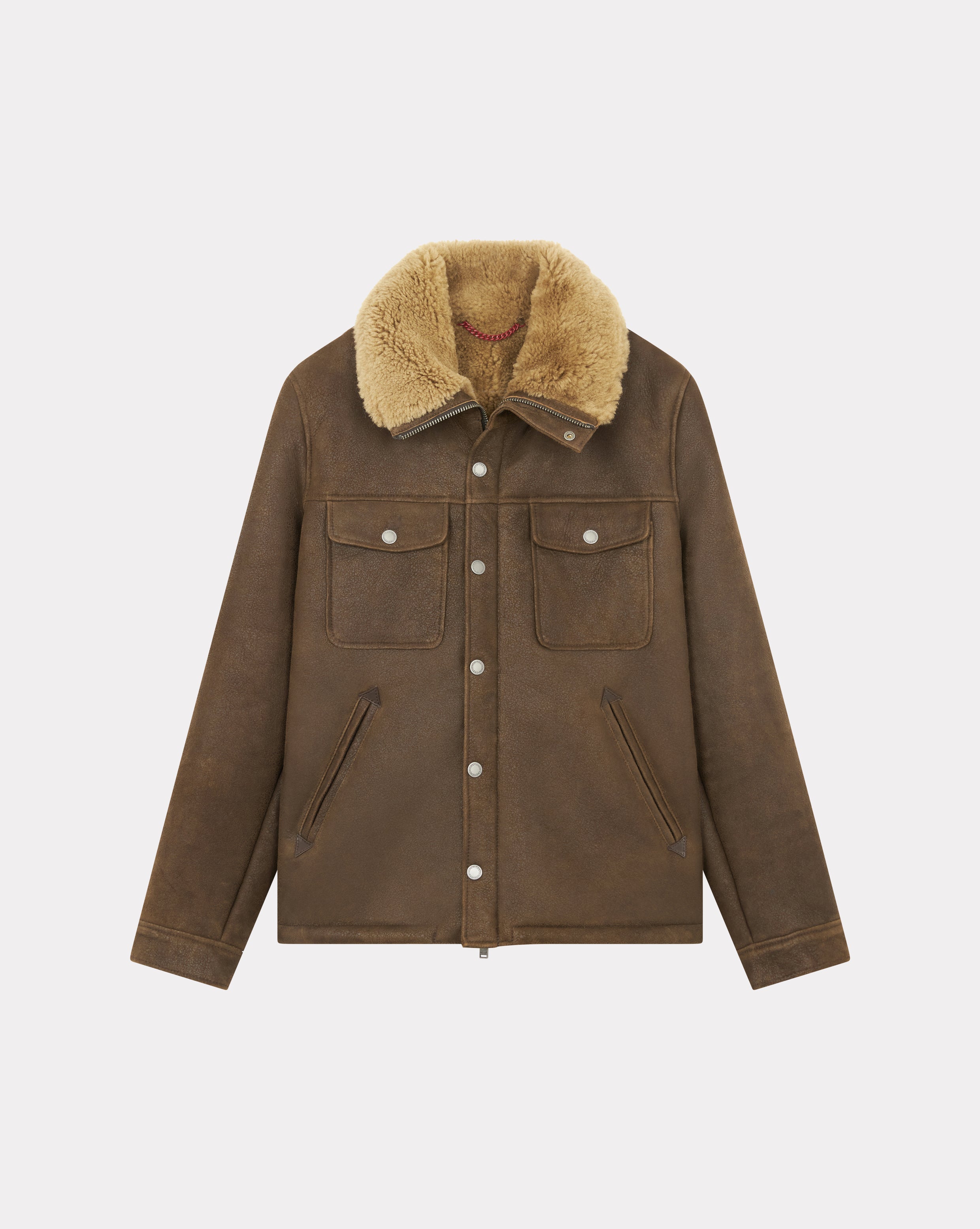 BLOUSON EN CUIR V-SHEARLING MARRON